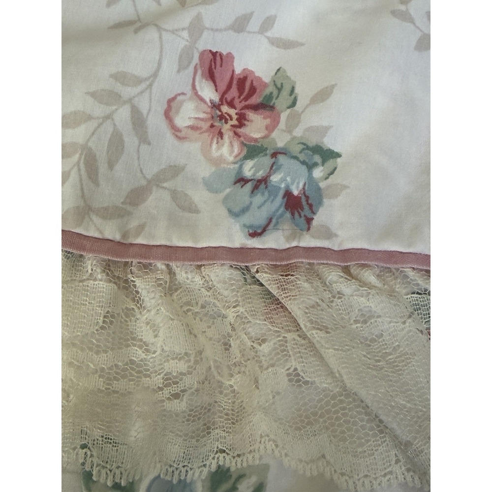 Vintage Springs Industries Queen Flat Sheet Lace Ruffle Roses Cottage Country